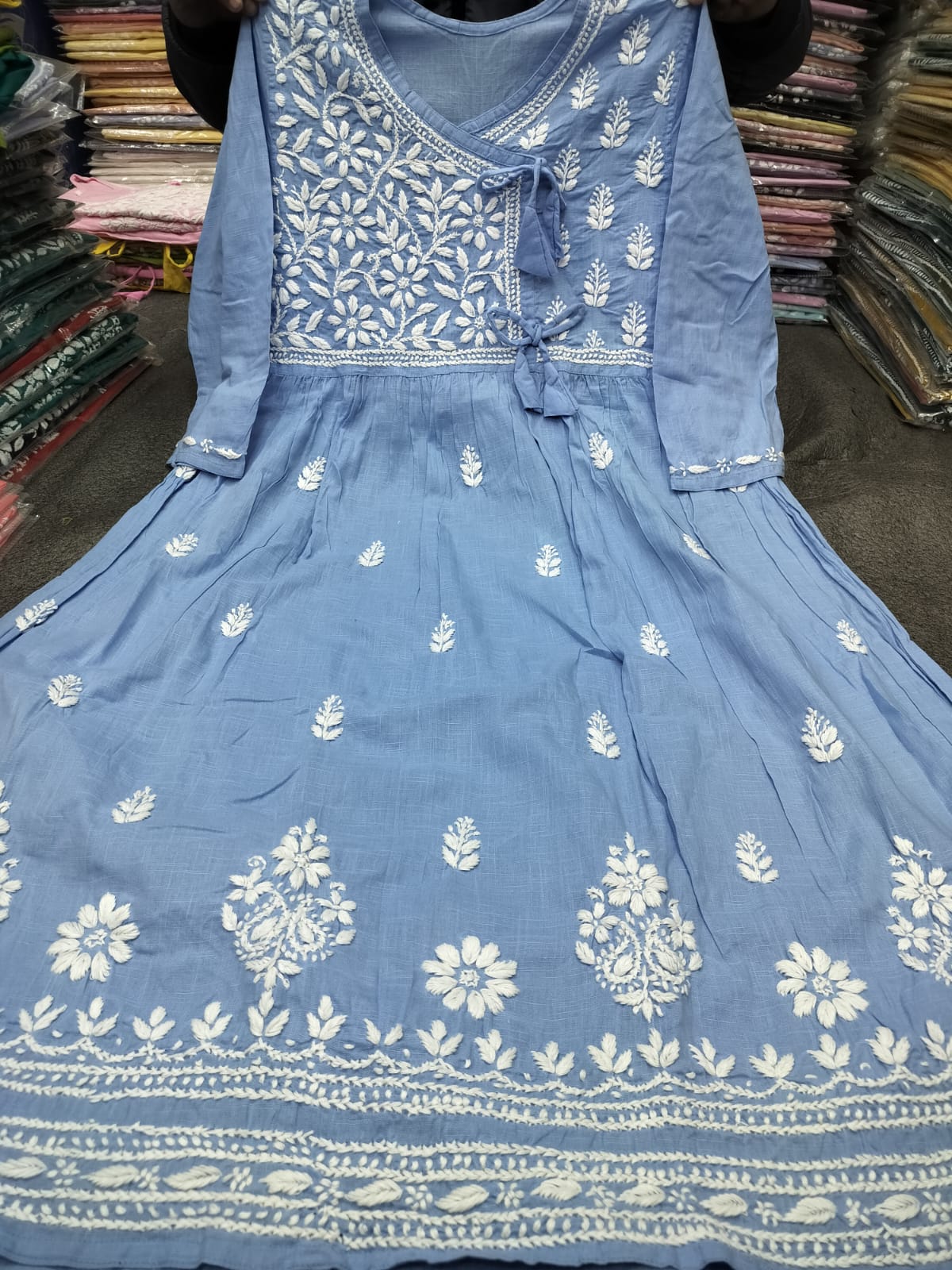 Slub cotton angrakha gown