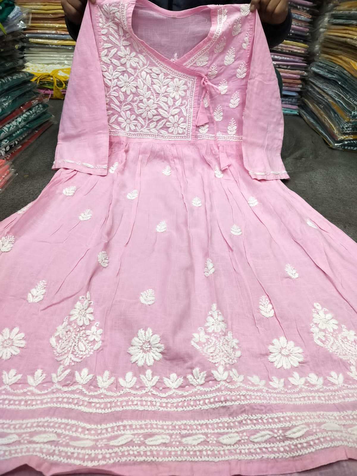 Slub cotton angrakha gown