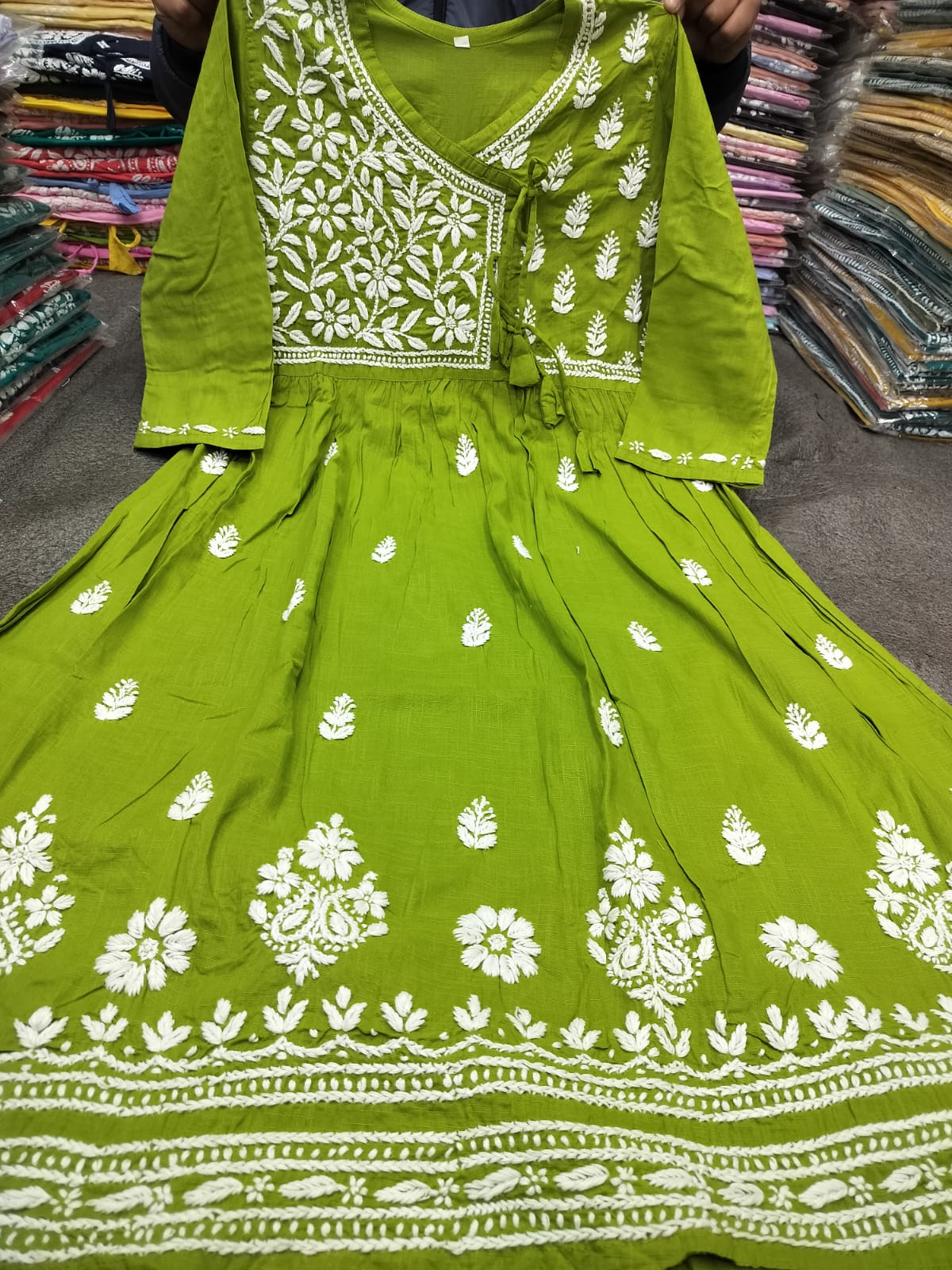 Slub cotton angrakha gown