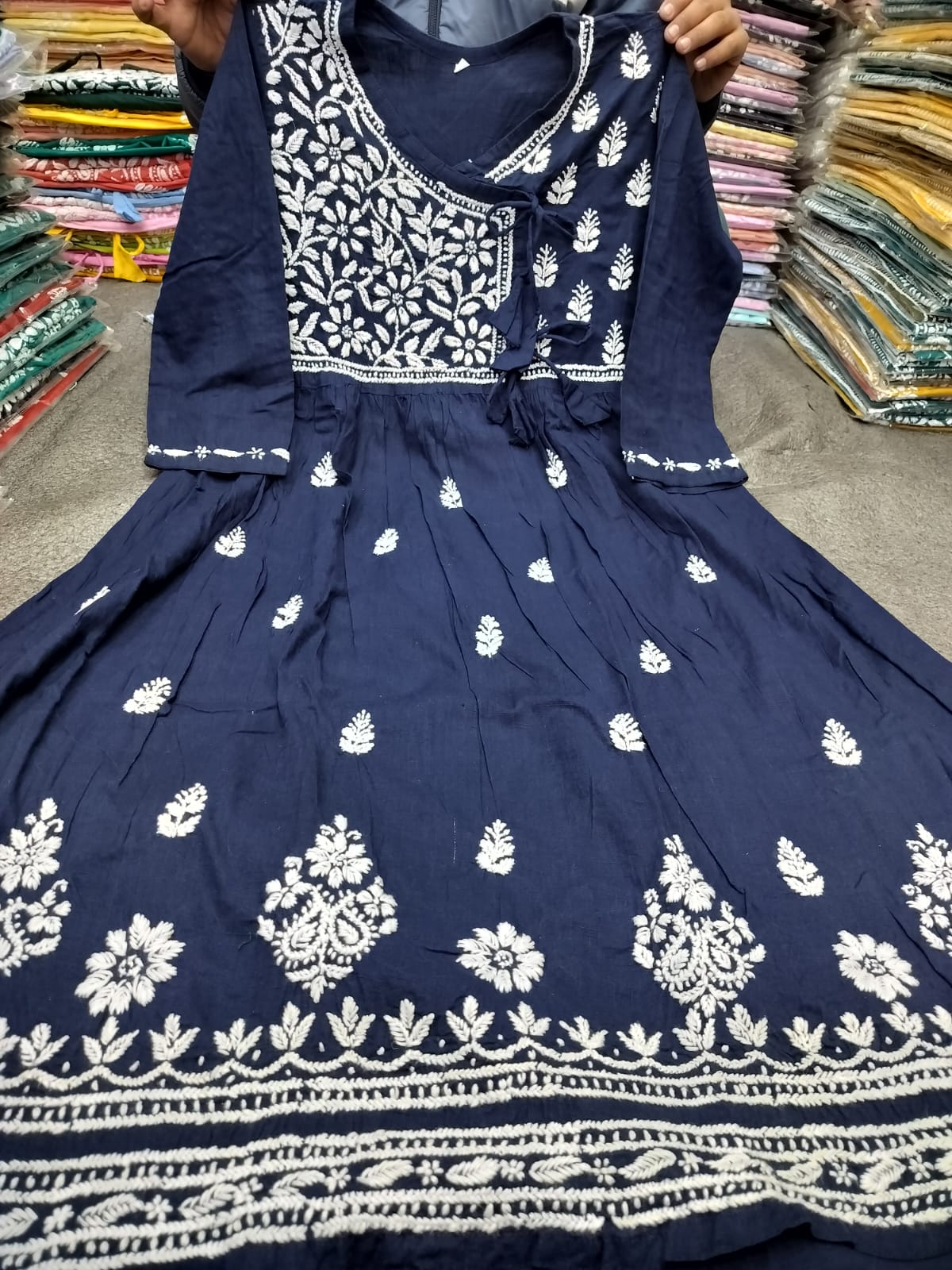 Slub cotton angrakha gown