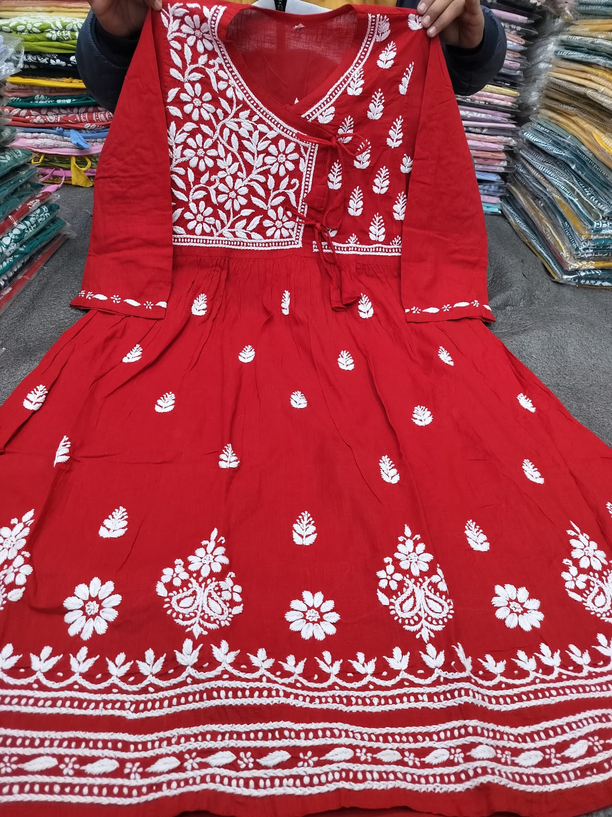 Slub cotton angrakha gown