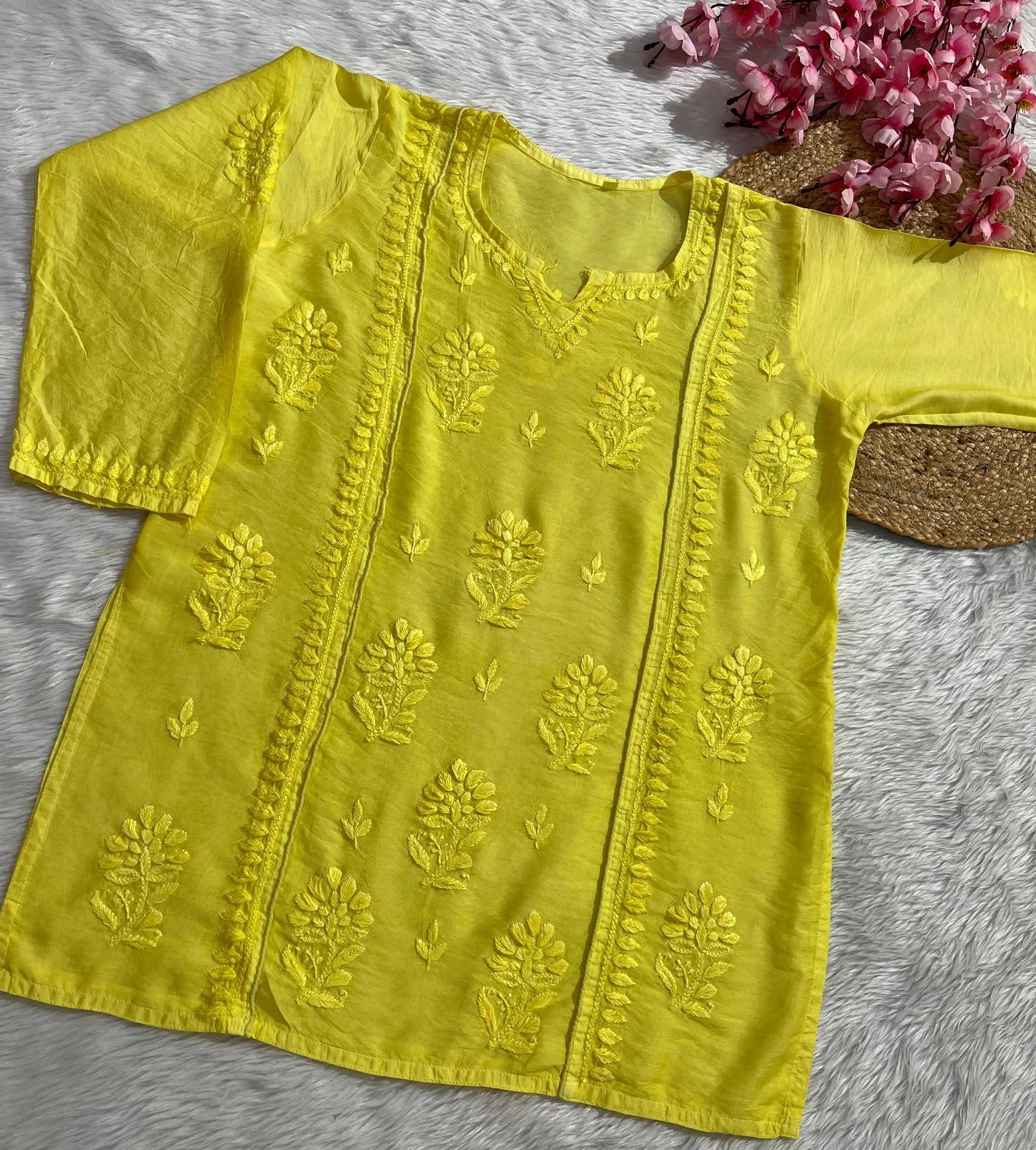 Chanderi short kurta with pant