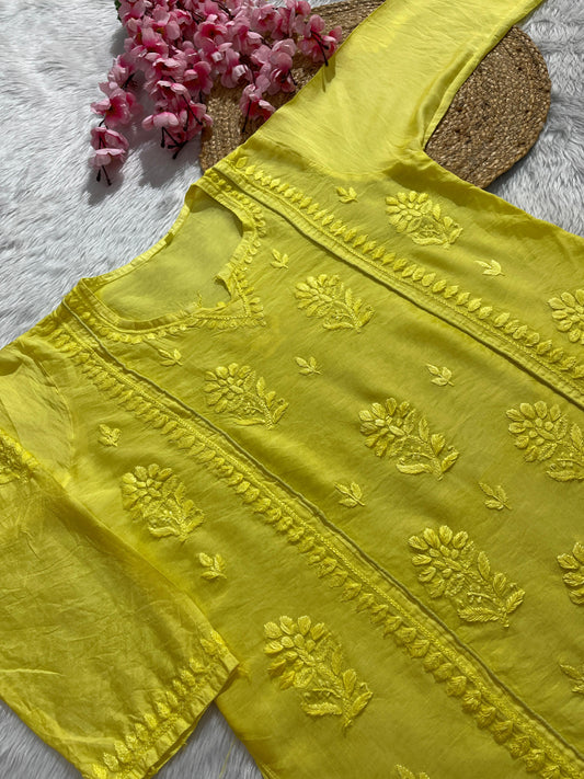 Chanderi short kurta with pant