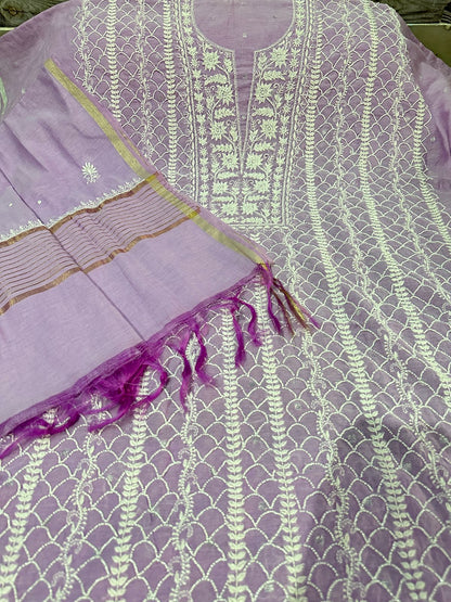 Banarsi chanderi 2pc unstitched set fine work with zardozi