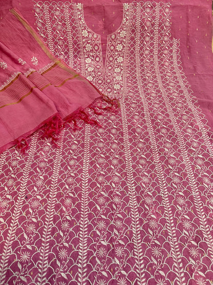 Banarsi chanderi 2pc unstitched set fine work with zardozi