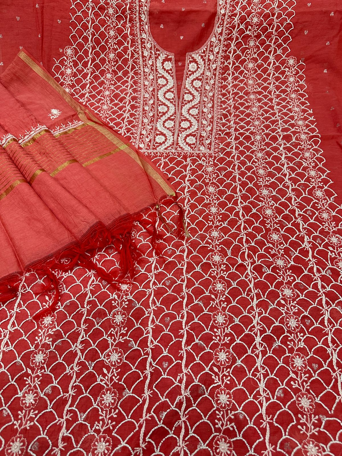 Banarsi chanderi 2pc unstitched set fine work with zardozi