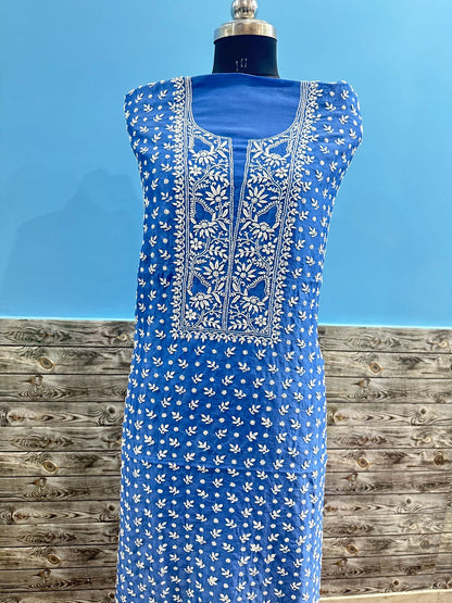 Pure chanderi silk kurta unstitched with fine work chikankari