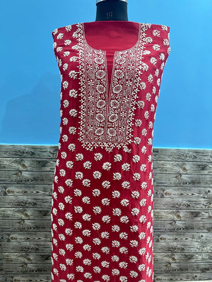 Pure chanderi silk kurta unstitched with fine work chikankari