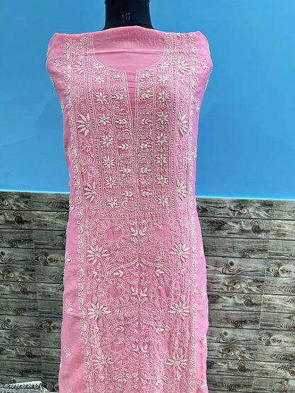 Pure chanderi silk kurta unstitched with fine work chikankari