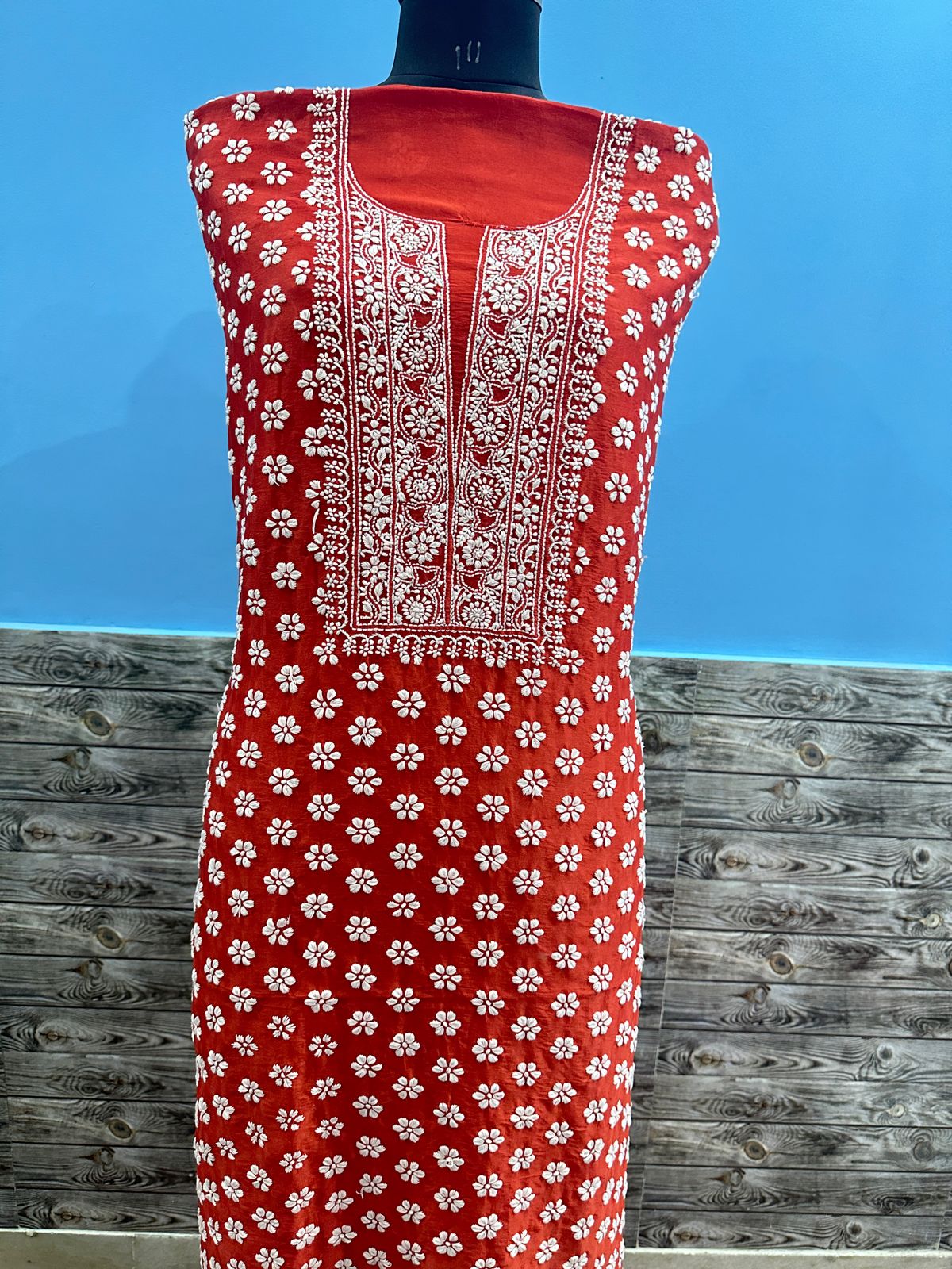 Pure chanderi silk kurta unstitched with fine work chikankari