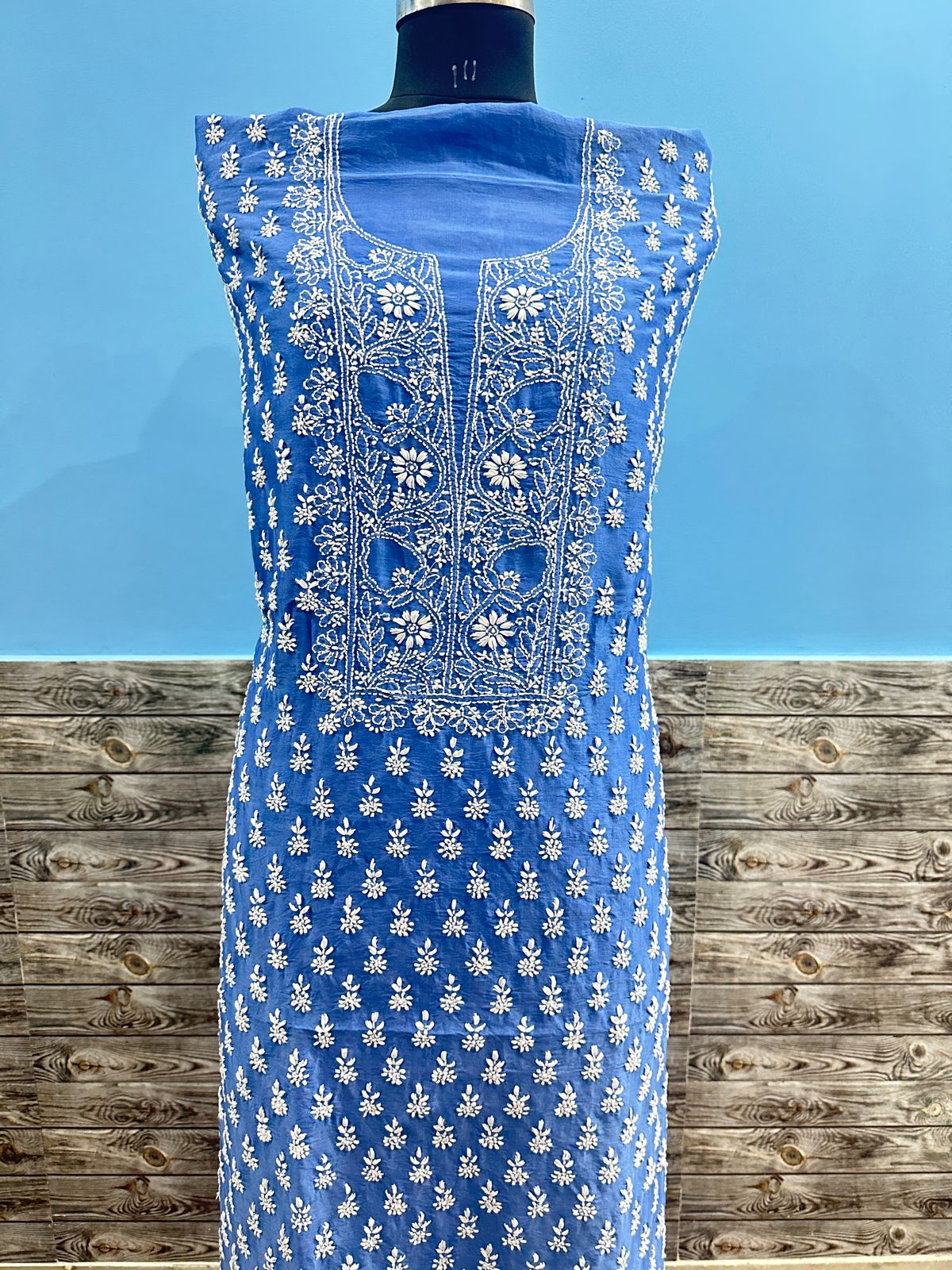 Pure chanderi silk kurta unstitched with fine work chikankari