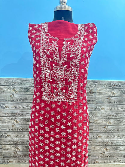 Pure chanderi silk kurta unstitched with fine work chikankari