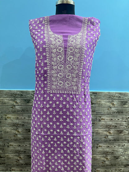 Pure chanderi silk kurta unstitched with fine work chikankari