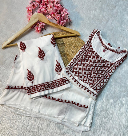 Cotton kurta with pant and chiffon dupatta 3pc set