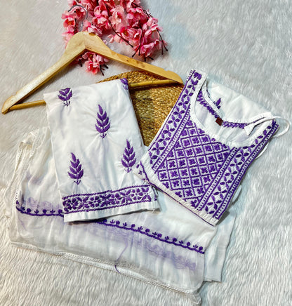 Cotton kurta with pant and chiffon dupatta 3pc set