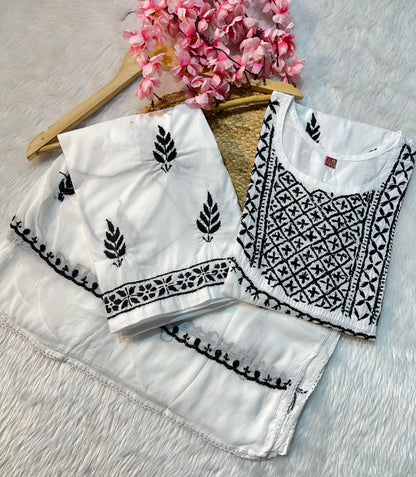 Cotton kurta with pant and chiffon dupatta 3pc set