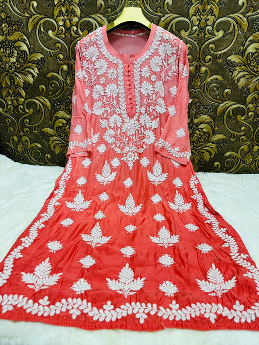 Muslin kurta with 3D chikankari