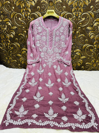 Muslin kurta with 3D chikankari