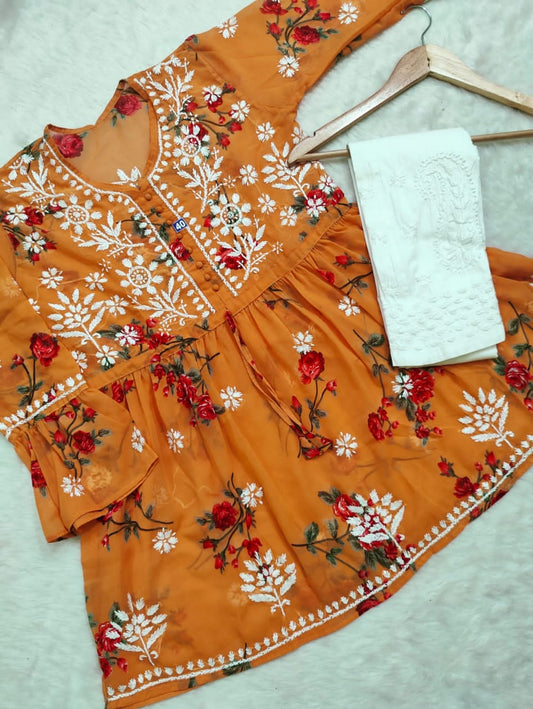 Orange Short Gown With Pant