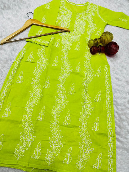 Handwork Cotton Kurti With Pant & Dupatta