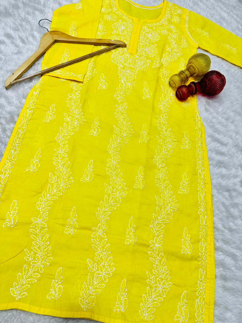 Handwork Cotton Kurti With Pant & Dupatta