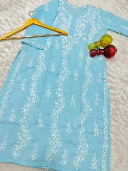 Handwork Cotton Kurti With Pant & Dupatta