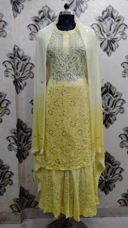 Georgette Kurti With Sharara & Dupatta