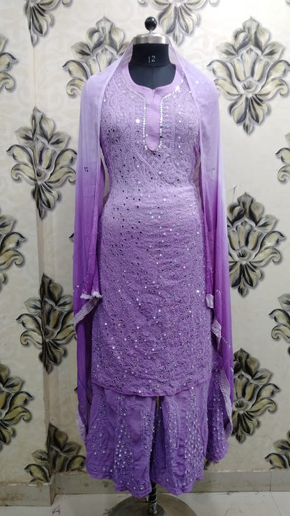 Georgette Kurti With Sharara & Dupatta