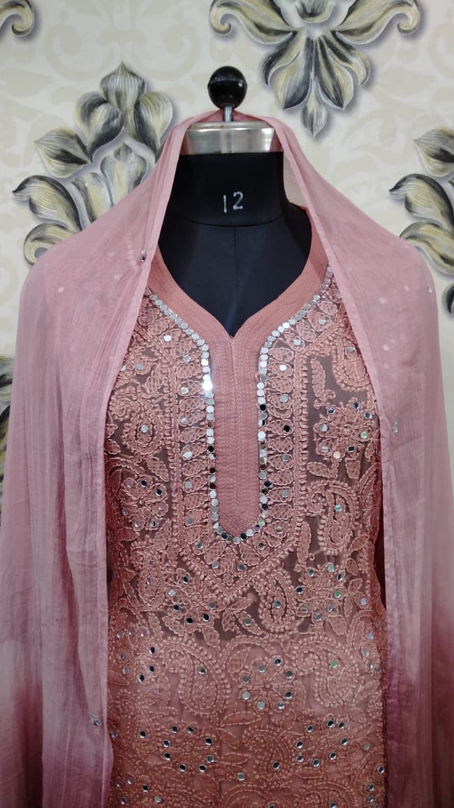 Georgette Kurti With Sharara & Dupatta