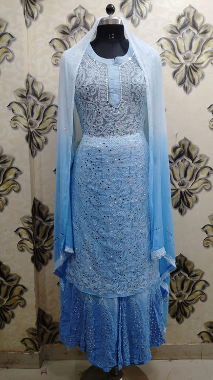 Georgette Kurti With Sharara & Dupatta