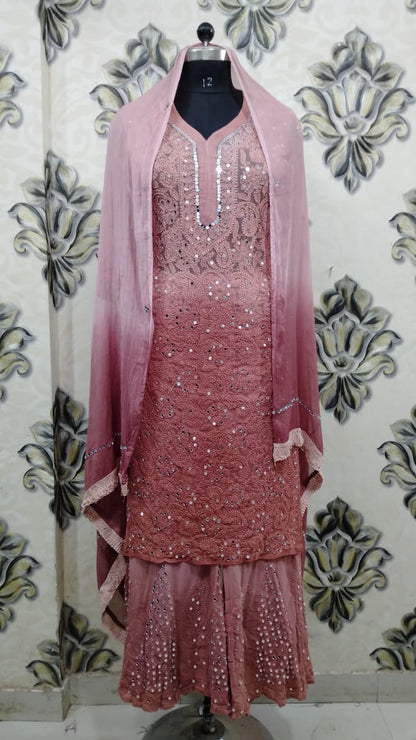 Georgette Kurti With Sharara & Dupatta