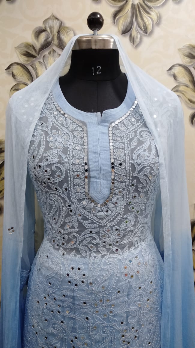 Georgette Kurti With Sharara & Dupatta