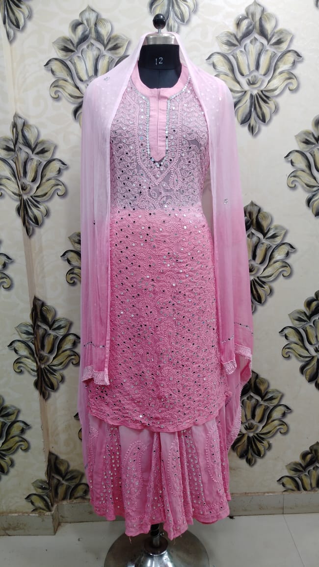 Georgette Kurti With Sharara & Dupatta