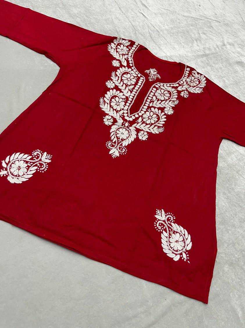 QAZMI Women's Cotton Israa Kashmiri Embriodered Pink Short Kurti - XS :  Amazon.in: Fashion