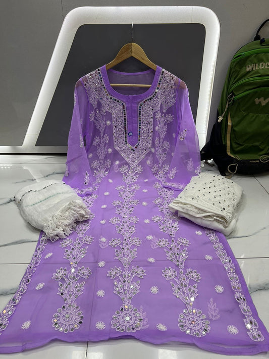 Georgette Kurti With Sharara & Dupatta