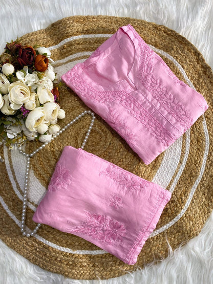 mul chanderi Kurti Plazzo set