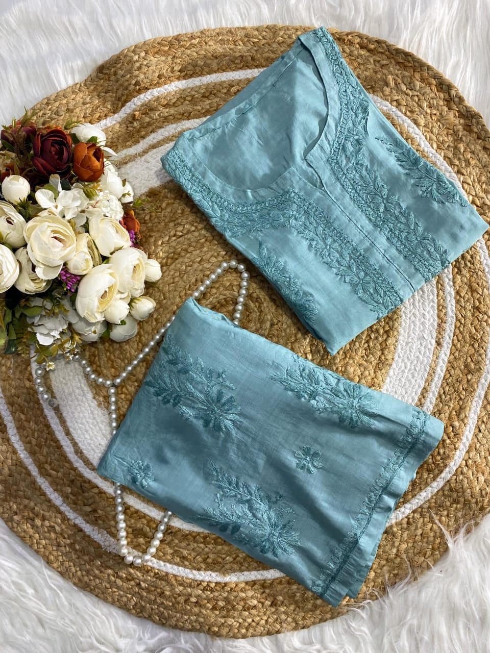 mul chanderi Kurti Plazzo set