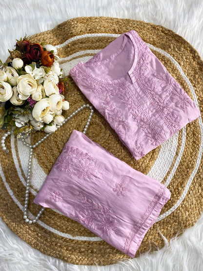 mul chanderi Kurti Plazzo set