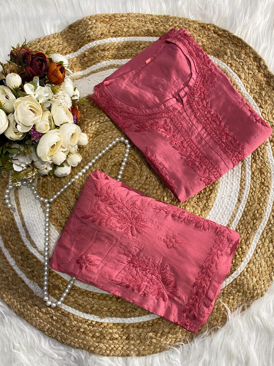 mul chanderi Kurti Plazzo set