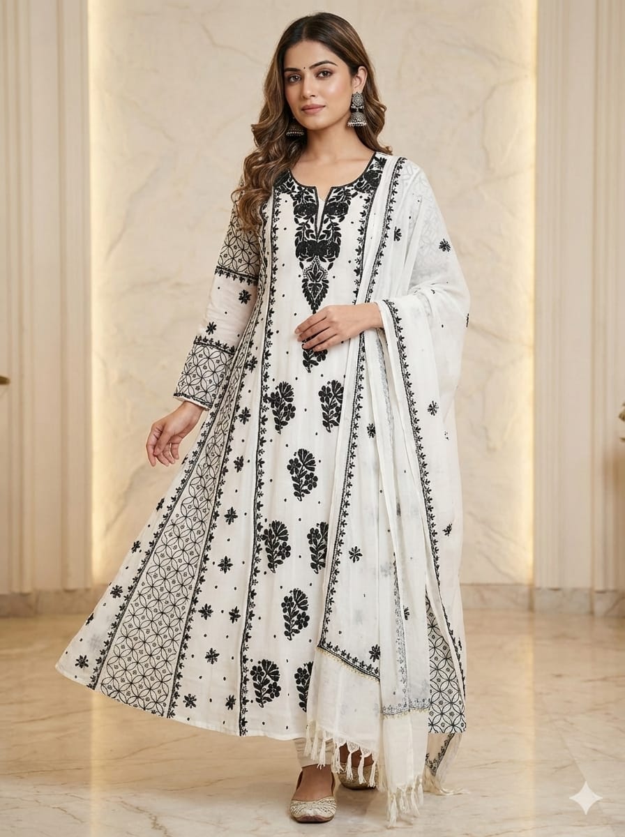 Mul Chanderi Anarkali Dupatta Set