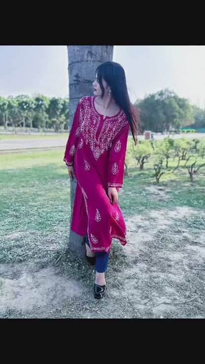 Chanderi kurta with beautiful chikankari work