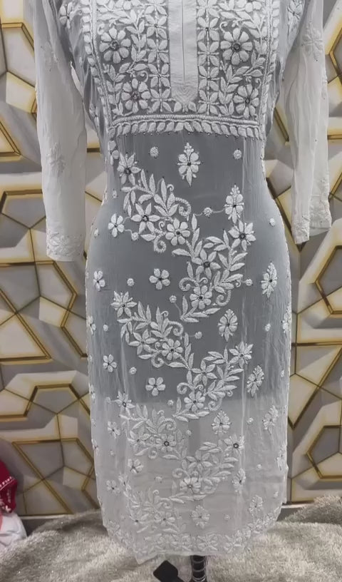 Viscose kurta with mukaish work and 3D chikankari handwork