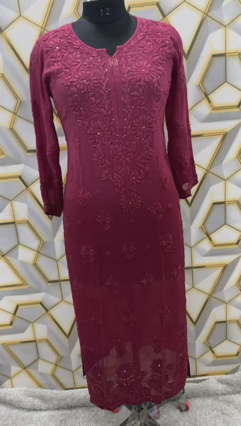 Viscose georgette kurta with mukaish work and beautiful chikankari handwork