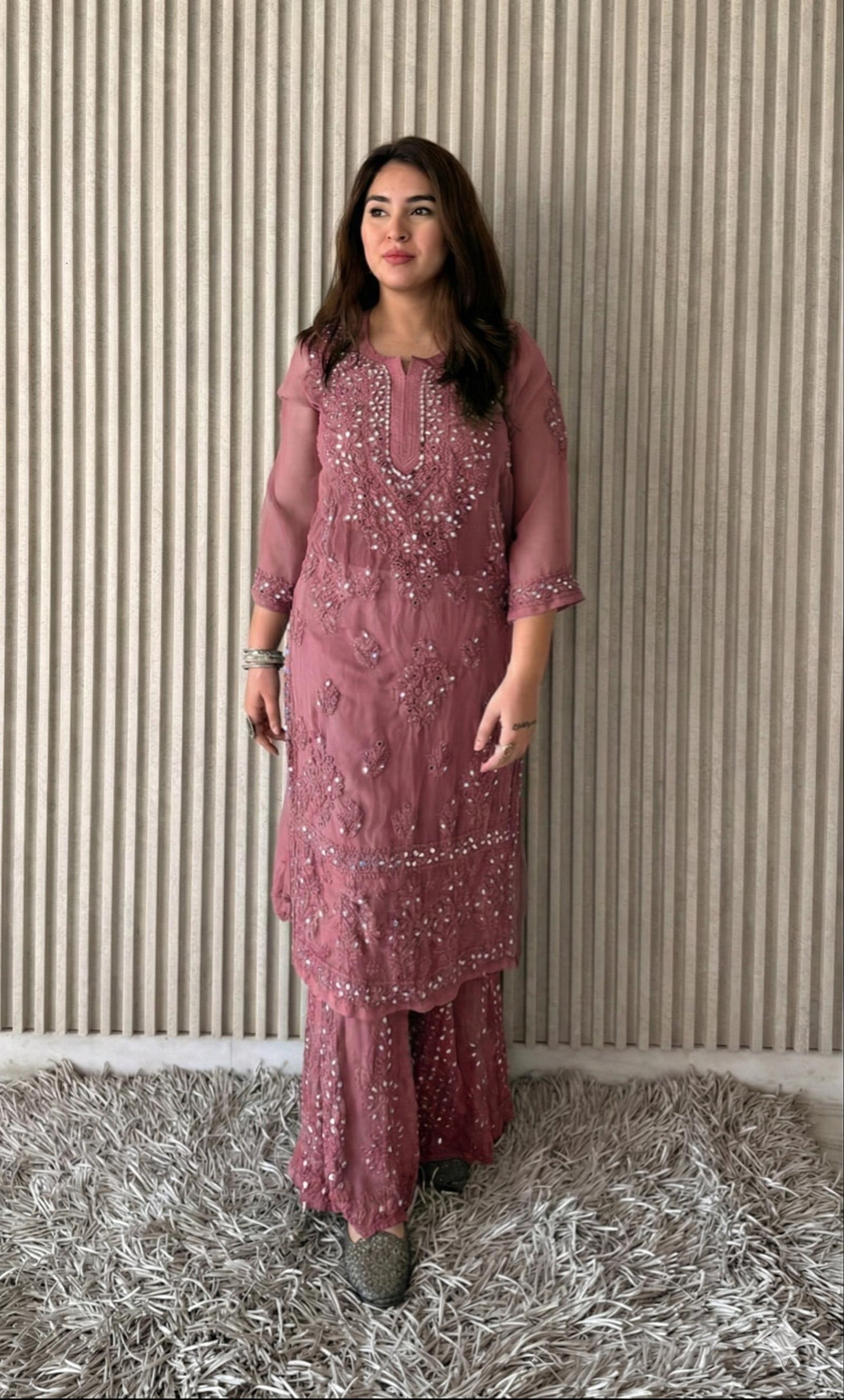 Dyed Mirror Work Sharara Set