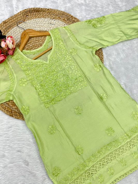 Chanderi cord set with beautiful chikankari handwork