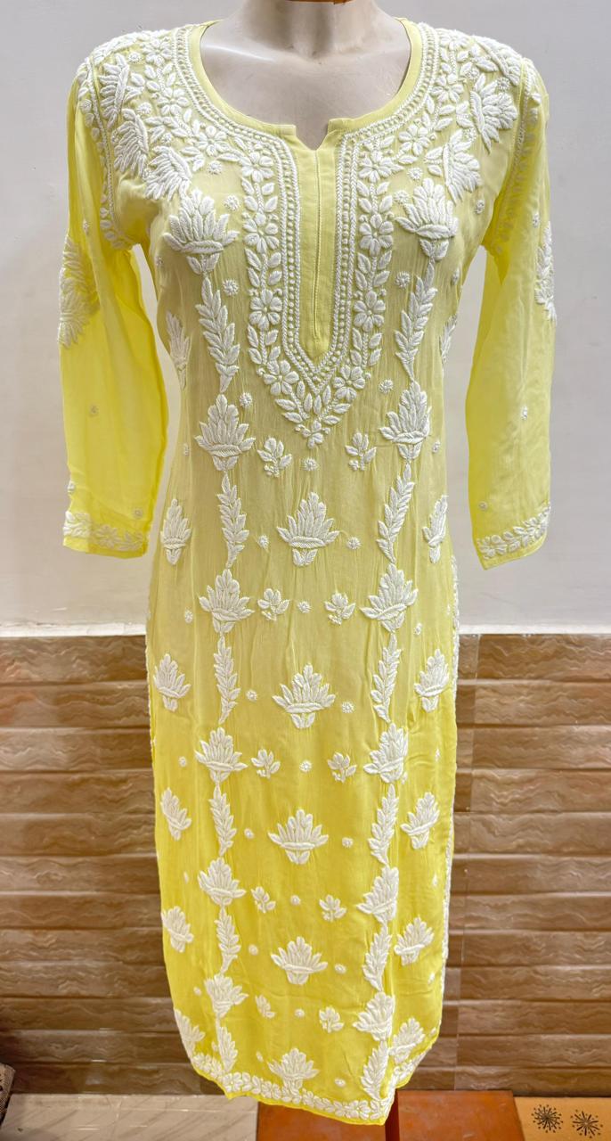 Viscose georgette kurta with 3D chikankari work