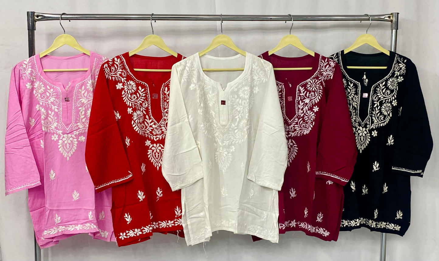 Rayon short kurta with beautiful beautiful chikankari handwork