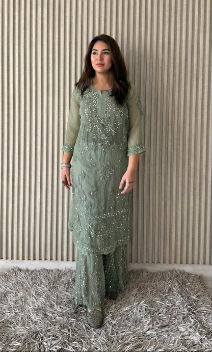 Dyed Mirror Work Sharara Set