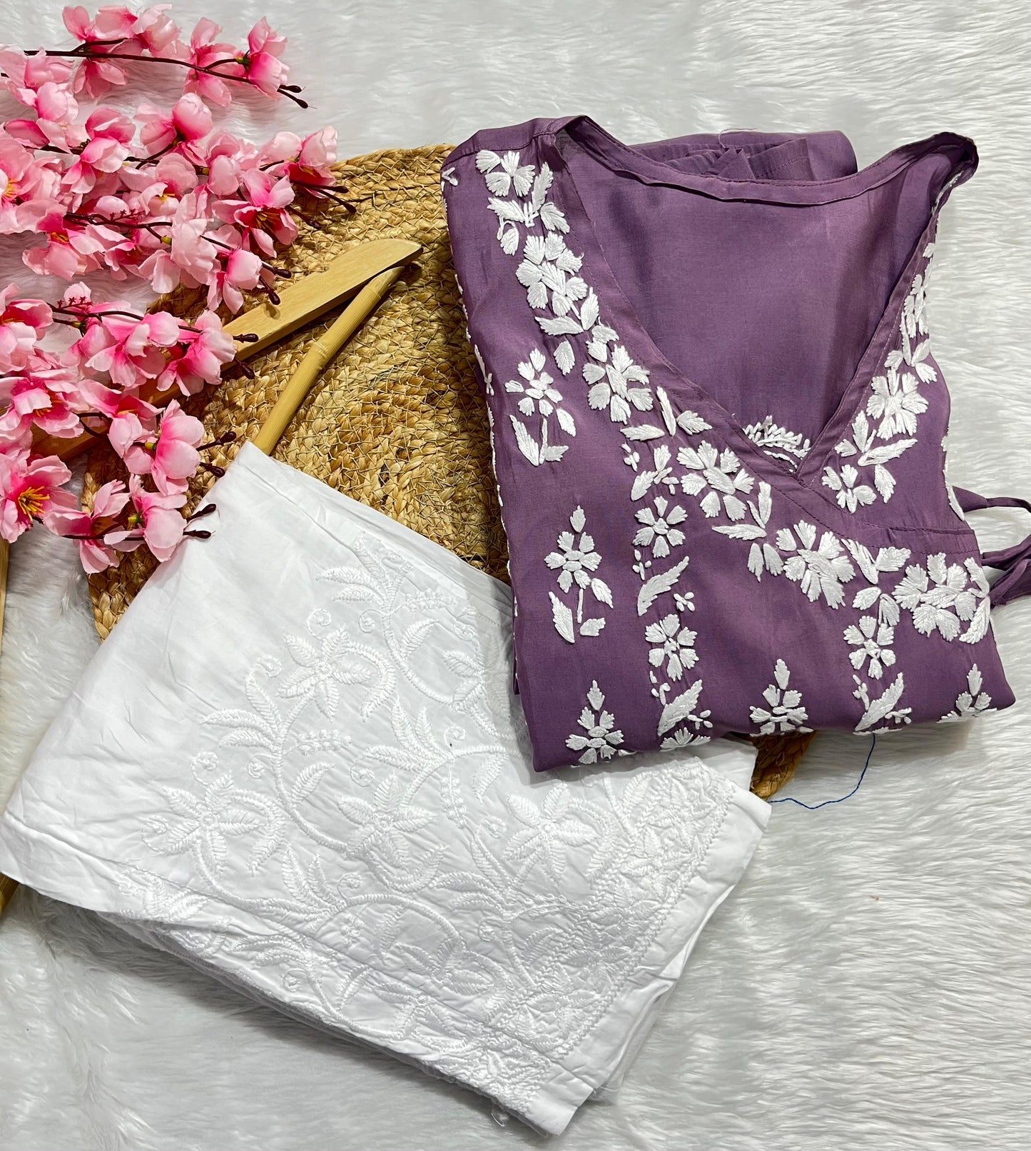 Muslin angrakha with mal mal pants 2pc set