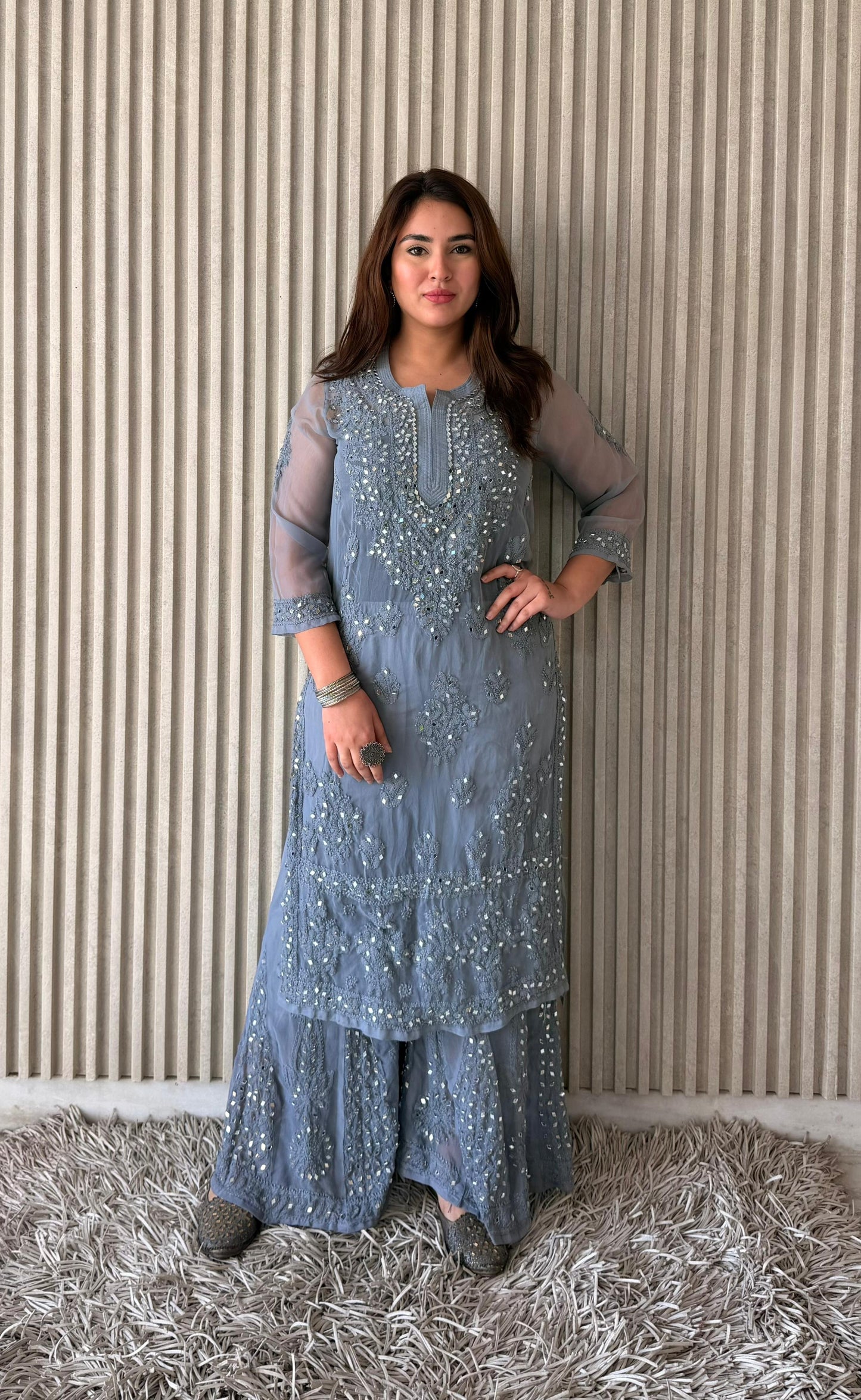 Dyed Mirror Work Sharara Set